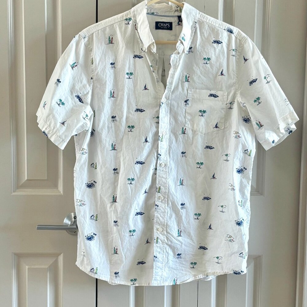 Chaps Men’s Short Sleeve Summer Shirt, Nautical Print, Size L